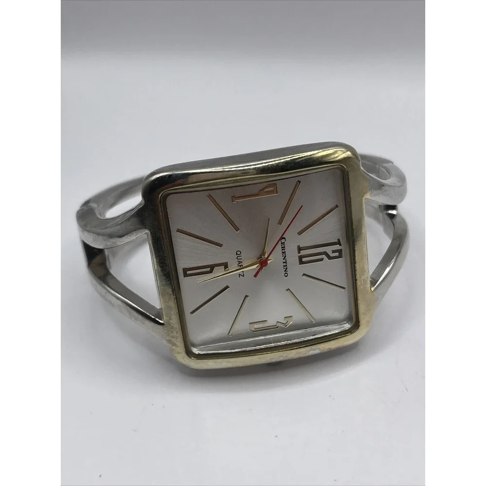 Cerentino Women's Quartz Watch Hinge Bangle Band Silver Tone-‎ New Battery